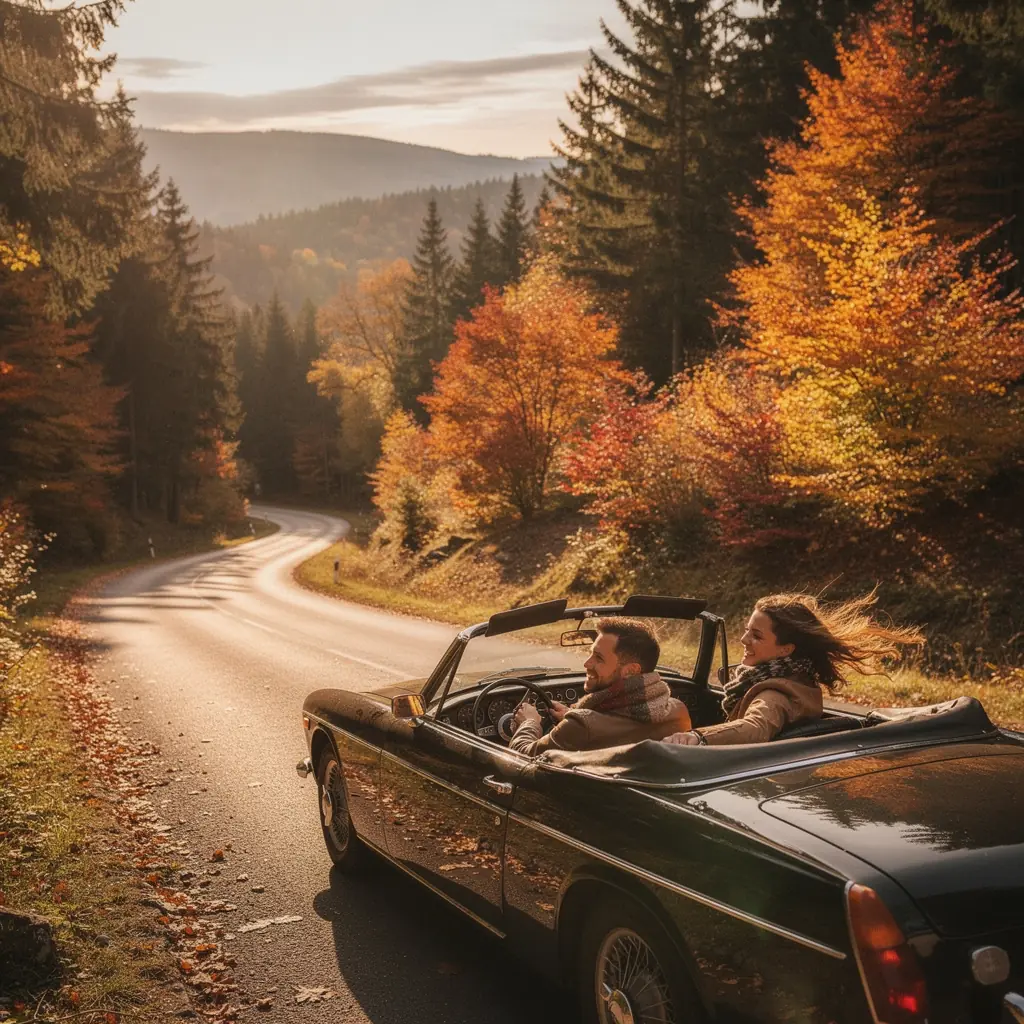 Zwei Wanderer auf einem malerischen Pfad, umgeben von blühenden Wildblumen und Bäumen.